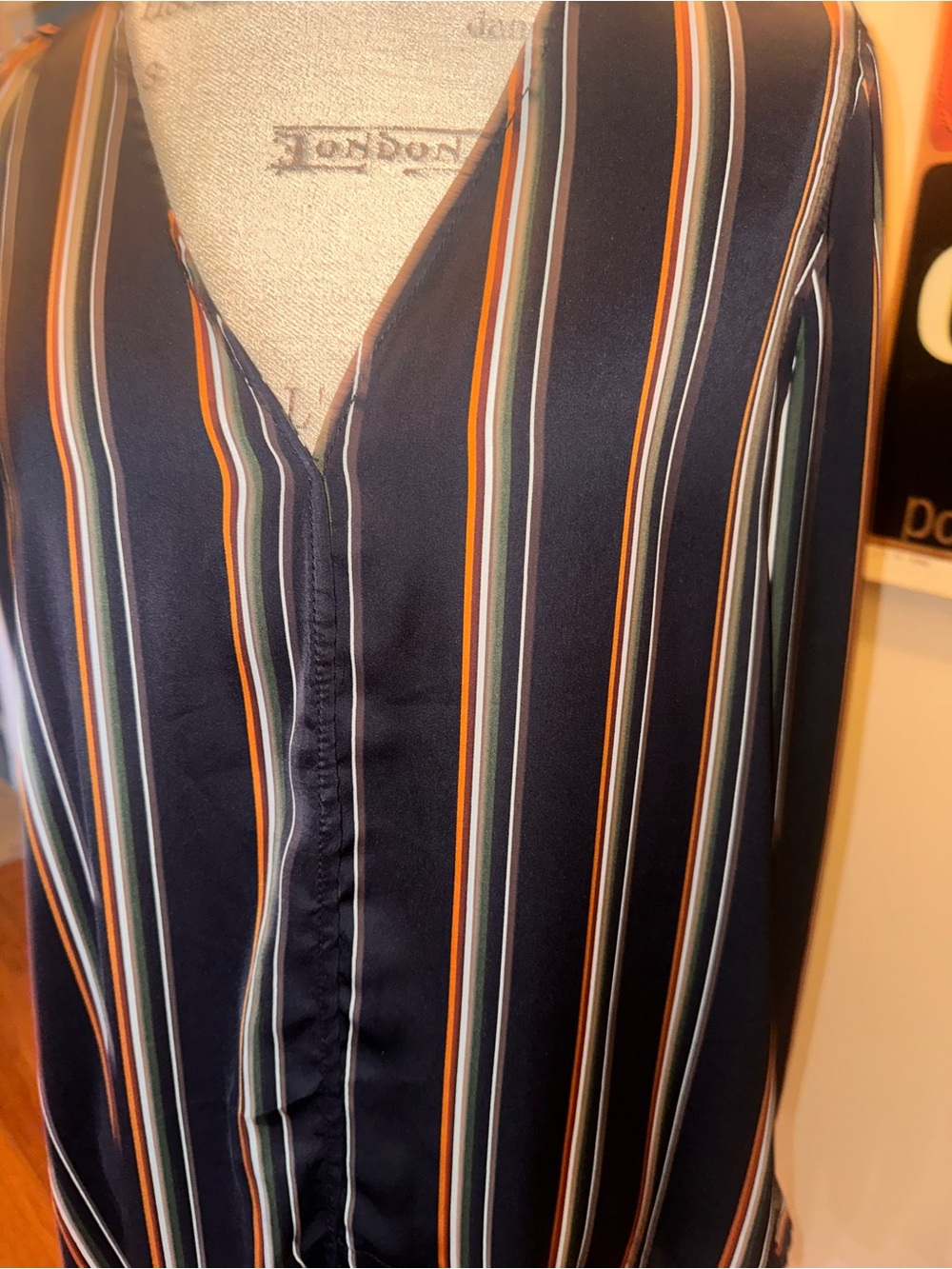 Max Studio long Navy Multi-Stripe V-Neck Long Sleeve Dress - Picture 7 of 8